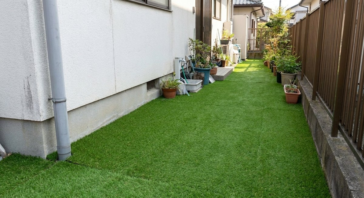 施工後：人工芝に変わった庭