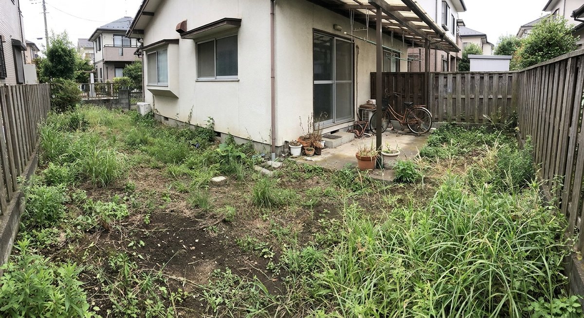 施工前：雑草だらけの庭